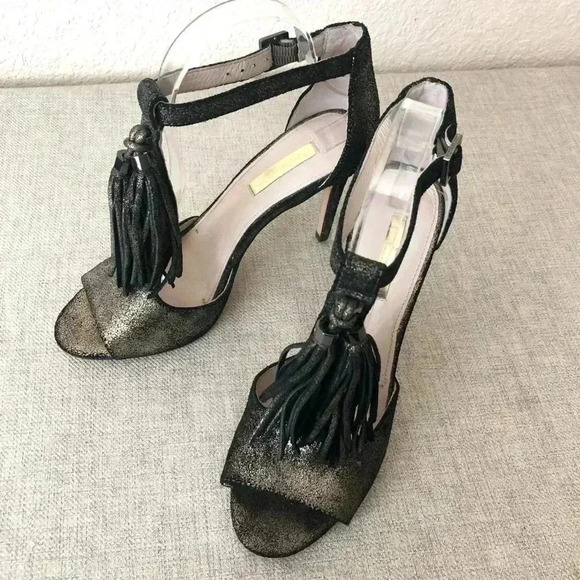 Louise at Cie Heels Ankle Strap Sandals Fringe Stiletto Heel - Picture 2 of 10